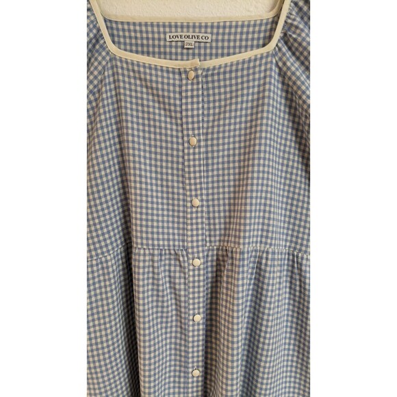NEW~LOVE OLIVE CO Cotton Light Blue & White Gingham Hanna Dress Size 2XL - Picture 3 of 8